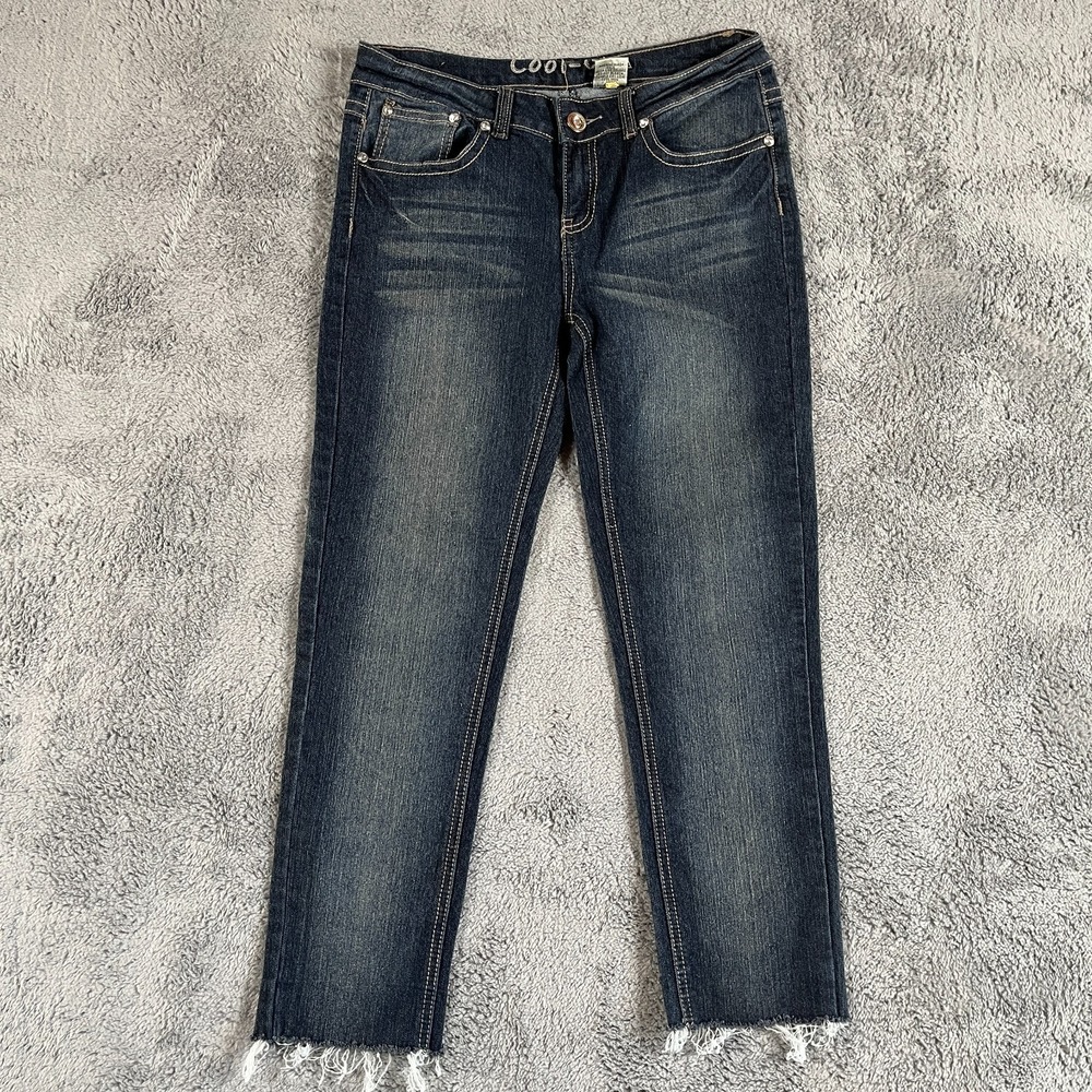 Cool-G Jeans Womens 9 Blue Denim Faded Raw Hem Embellished Pocket Straight Leg